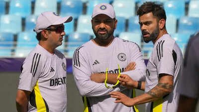 dubai indias coach gautam gambhir skipper rohit sharma and virat kohli during